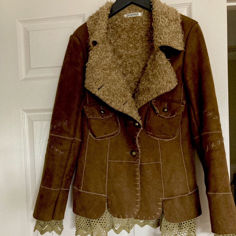 Women Suede car length coat. Detailed stitching. Gently worn.